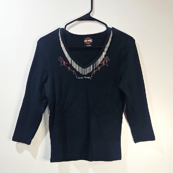 Harley-Davidson Tops - Harley-Davidson Black Top with Embellished Neckline